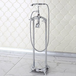 Three Cross Handles Control Floor Mount Free-standing Bathtub Shower System Bath - Products