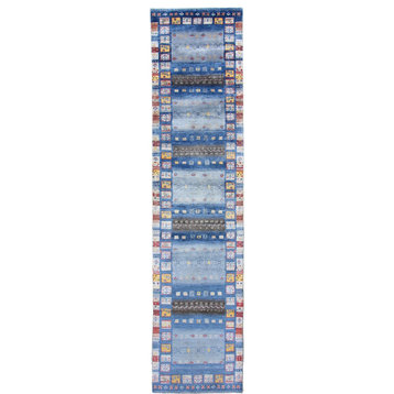 Oriental Rug Gabbeh Loribaft 11'8"x2'9" Hand Knotted Carpet