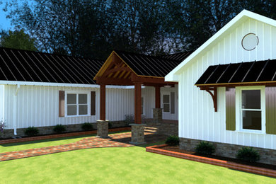Mid-sized craftsman white one-story vinyl exterior home idea in Other with a metal roof