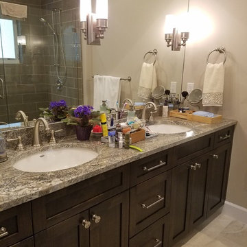 Clear alder european style bath cabinets and white melamine closet with gun safe