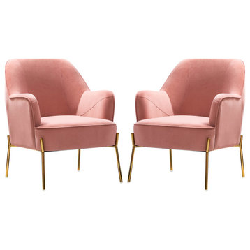 Nora Upholstered Velvet Accent Chair With Golden Base Set of 2, Pink