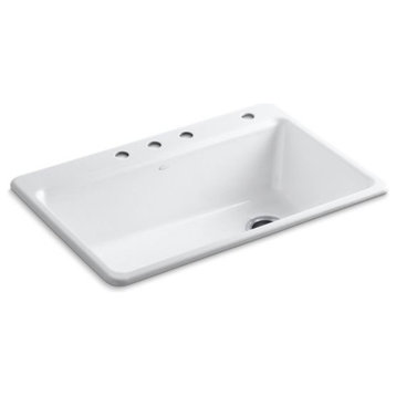 Kohler Riverby 33" X 22" X 9-5/8" 1 Bowl Kitchen Sink W/ Accessories, White