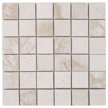 Shell Stone Limestone 2"x2" Honed on 12"x12" Mesh Mosaic Tile (10 sqft per box)