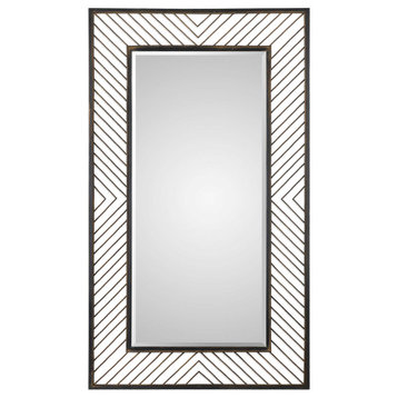 Open Metal Chevron Pattern Wall Mirror, 76" Full Length Floor Leaner