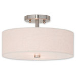 Livex Lighting - Meridian 2-Light Ceiling Mount, Brushed Nickel - Add style to any room with this elegant semi flush mount. The design features a beautiful hand crafted oatmeal fabric hardback drum shade in a stylish brushed nickel.