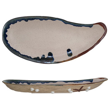 Stoneware Shell Plate for Kitchen With Reactive Glaze, Brown
