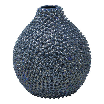 Decorative Ceramic Vase, Blue, 7.25"x7.25"x8"