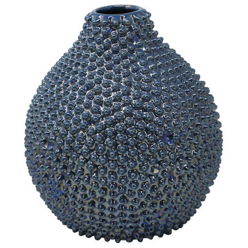 Decorative Ceramic Vase, Blue, 7.25"x7.25"x8"