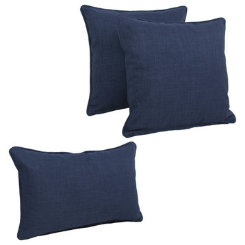 Double-Corded Solid Outdoor Polyester Throw Pillows With Inserts, Set of 3, Azul