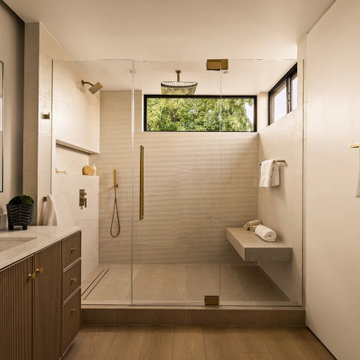 Luxury Master Bathroom with Modern Black Aluminum Accent Windows