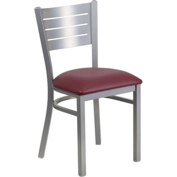 HERCULES Series Silver Slat Back Metal Restaurant Chair, Burgundy Vinyl Seat