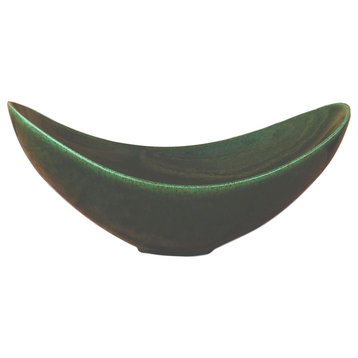 Emerald Green Midcentury Swoop Shape Decorative Bowl Wide Modern Elegant Curved