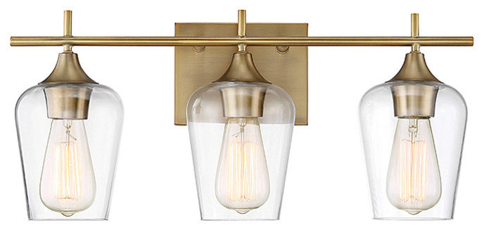 Octave Bathroom Vanity Light, Warm Brass, 3-Light
