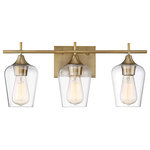Savoy House - Octave 2-Light Vanity Fixture, Warm Brass, 3-Light - The Octave vanity fixture from Savoy House has understated elegance, featuring large curved shades of clear glass, minimal detailing and a warm brass finish.