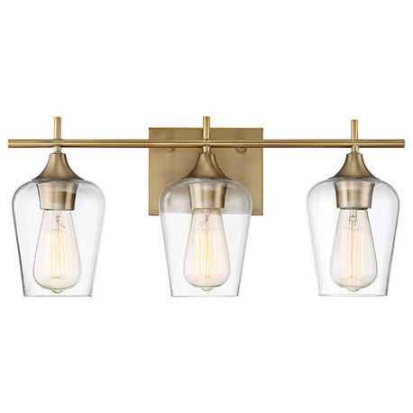 Octave Bathroom Vanity Light, Warm Brass, 3-Light