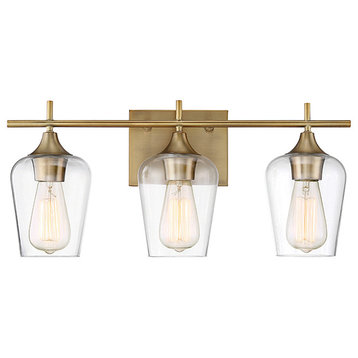 Octave 2-Light Vanity Fixture, Warm Brass, 3-Light