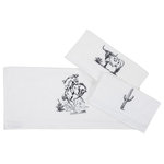 Paseo Road by HiEnd Accents - Ranch Life Towel Set, White, 3 Piece - Add a playful Western charm to your bathroom with our Ranch Life Towel Set. Each towel is decorated with familiar sights of the American frontier, consisting of a bucking bronco, a Texas Longhorn, and a lone saguaro. Coordinate with other Ranch Life bathroom accessories, or complete a rich rustic Western home aesthetic with other Ranch Life home decor.