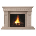 Omega Mantels of Stone - Fireplace Stone Mantel 1110S.511 With Filler Panels, Buff, With Hearth Pad - With scroll relief for a more ornate look this mantel brings a rich detail to your fireplace. The luxuriousness of your fireplace is further enhanced with our designer legs. From modern to craftsman home interiors these cast stone legs with insert detail complement your unique and individual space. The simplicity and elegance of this style blends in with your home decor to match your personal vibe.