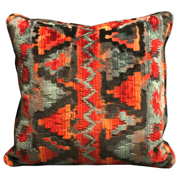 Sachi Love Red, Blue and Orange iKat Luxury Throw Pillow Double Sided 26"x26"