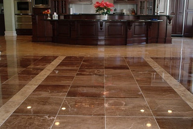 Living room - open concept marble floor living room idea in Birmingham