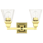 Livex Lighting - Livex Lighting 17172-02 Mission - Two Light Bath Vanity - The Mission collection has clean lines with geometMission Two Light Ba Polished Brass ClearUL: Suitable for damp locations Energy Star Qualified: n/a ADA Certified: n/a  *Number of Lights: Lamp: 2-*Wattage:100w Medium Base bulb(s) *Bulb Included:No *Bulb Type:Medium Base *Finish Type:Polished Brass