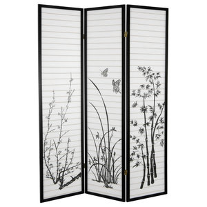 3 Panel Black Finish Mirror Room Divider Asian Screens