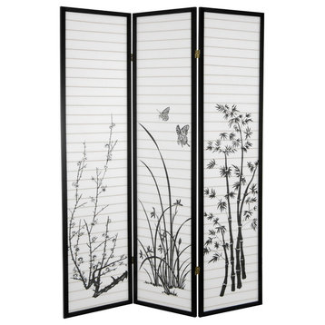 6' Tall Bamboo and Blossoms Room Divider, 3 Panels