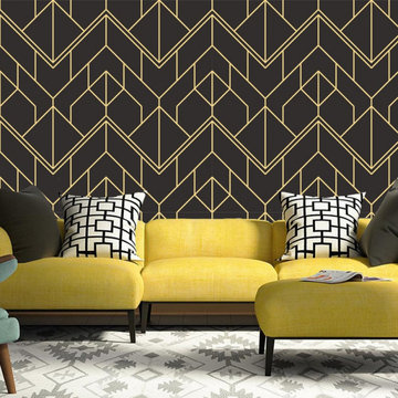 Black And Beige Gold Art Deco Wallpaper