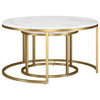 Watson Round Nested Coffee Table with Faux Marble Top in Gold