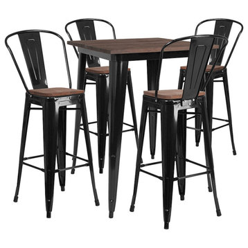 Flash Furniture 31.5" Black Bar Table Set, 4 Stools - CH-WD-TBCH-19-GG
