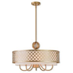 Livex Lighting - Livex Lighting Soft Gold Pendant Chandelier 41105-33 - Our Arabesque five light pendant with down light will add refined style and a hint of mystery to your decor. The off-white fabric hardback shade creates a warm illumination, while the light brings to life the intricate soft gold cutout pattern.Features Canopy measures 4.75" D ; Made in China ; Accommodates sloped ceilingsCollection ArabesqueColor Soft GoldMaterial SteelAssembly Required YesMade In China