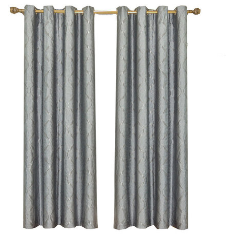 Laguna 100% Polyester Jacquard Grommet Curtains, Set of 2, Blue, 104"x108"