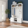 Hampton Heights 48W Hall Tree and Shoe Bench in White - Engineered Wood