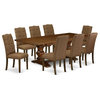 East West Furniture Lassale 9-piece Wood Dining Set in Walnut/Brown Beige