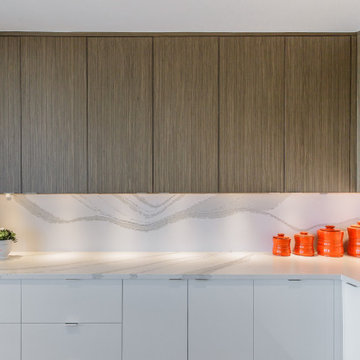 Renowned Cabinetry Walnut Veneer and White High-Gloss Cabinets