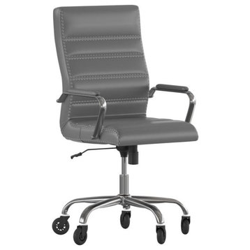 Whitney High Back Executive Swivel Office Chair with Black Frame & Arms, Gray Leathersoft/Chrome Frame