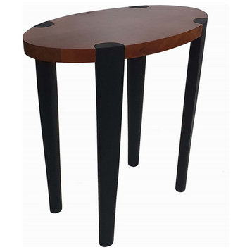 Benzara BM285034 Oval Top End Side Table, Mango Wood, Iron Frame, Brown, Black
