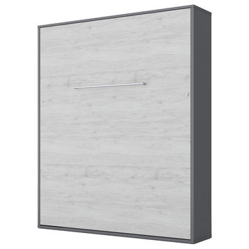 INVENTO Vertical Murphy Bed with LED and Mattress 63x78.7", Grey/White Monaco