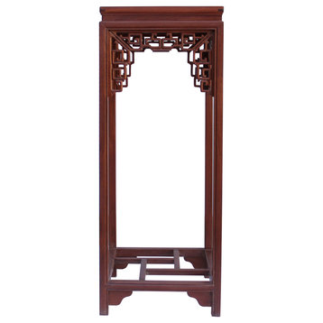 Chinese Light Brown Stain Square Ru Yi Plant Stand Pedestal Table Hcs5852
