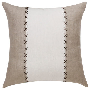 Estate Hand-Woven Gray/Tan Patchwork Linen Throw Pillow