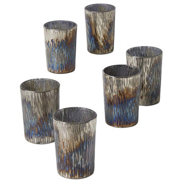 Glass Votive Candle Holders, Oxidized Glass Votive Candle Holders, Set of 6
