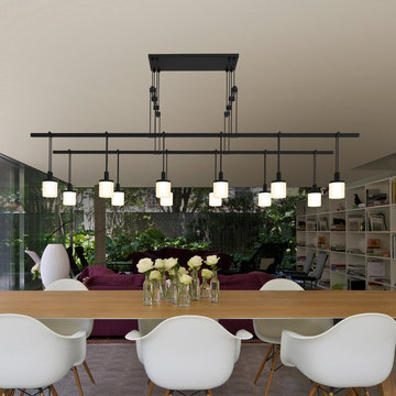 Suspenders™ 48" 2-Tier Tandem Drum Fixture above Dining Table