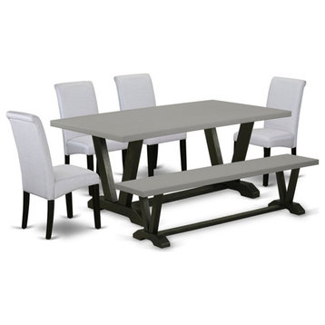 East West Furniture V-Style 6 Pieces Wooden Dining Set in Gray/Cement/Black