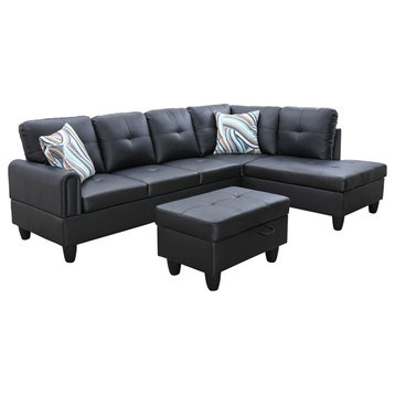 Star Home Living (Black) 3PC Faux Leather Sectional w/ottoman