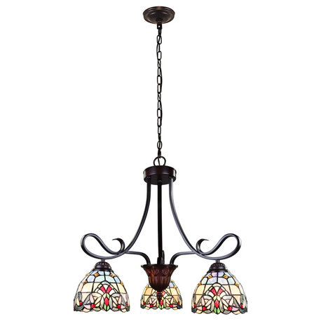 Chloe Lighting Grenville Tiffany-Style 3-Light Victorian Mini-Chandelier 25"