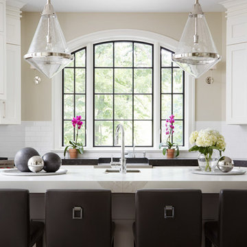 Arched Window with Dark Frame in Kitchen