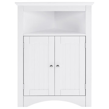 32" MDF 2-door Bath Corner Cabinet, Shelves, White