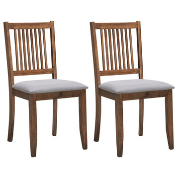 Set of 2 Slat Back Cushioned Seat Wood Chairs, Walnut
