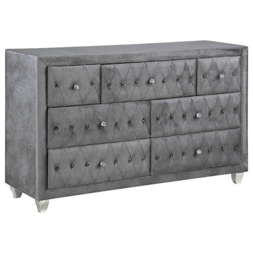 Coaster Deanna 7-drawer Velvet Upholstered Rectangular Dresser Gray
