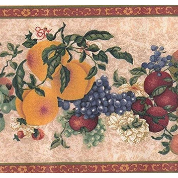 Wallpaper Border Fruits Flowers Red Pink Beige Green Yellow 9"x15'